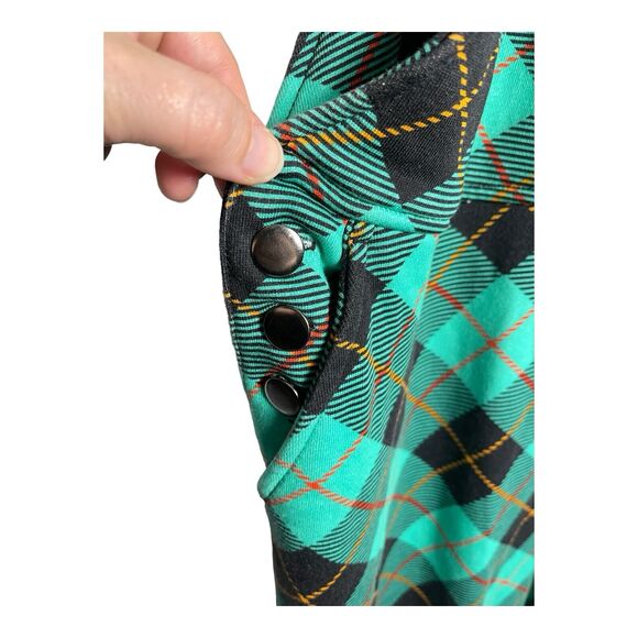 Shinesty Green & Black FrenchTerry Cloth Plaid‎ Overalls Size XL 90s Vibes - Picture 12 of 15